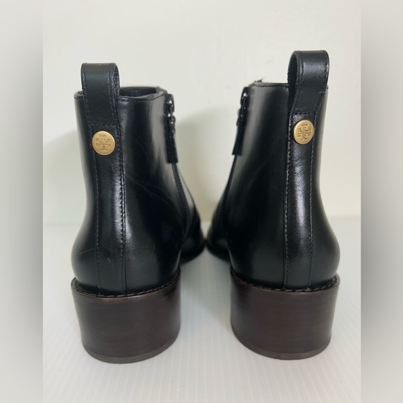 $480 Tory Burch Zip Booties BLACK LEATHER NARROW SQUARE TOE SIZE 10M NWOT - Picture 1 of 14
